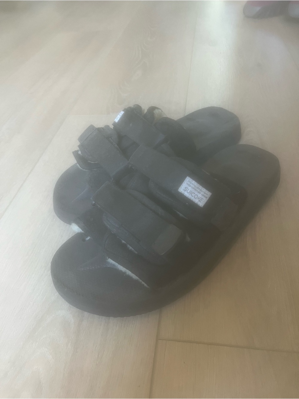 Suicoke Black Triple-Strap Slides